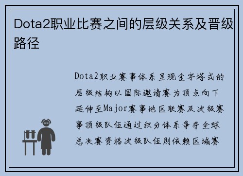Dota2职业比赛之间的层级关系及晋级路径